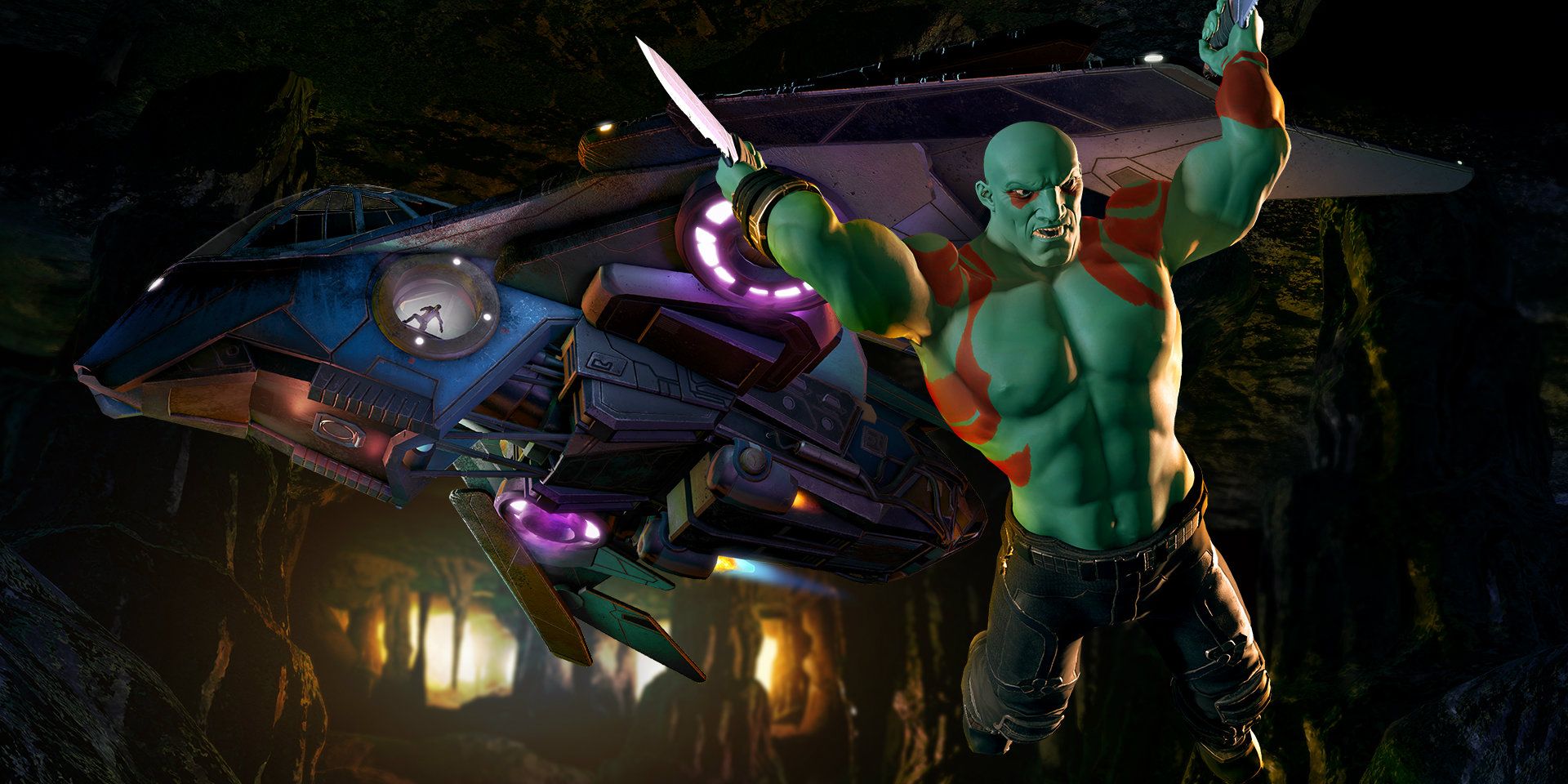 An image of a ship and Drax in Guardians of the Galaxy Telltale game