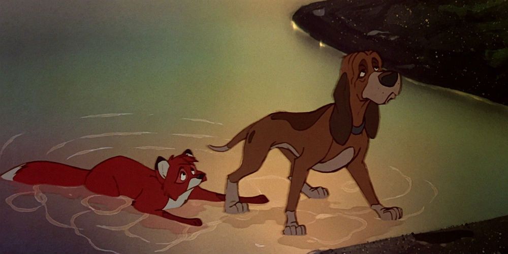 An image of Copper protecting Todd from his owner in The Fox and the Hound.