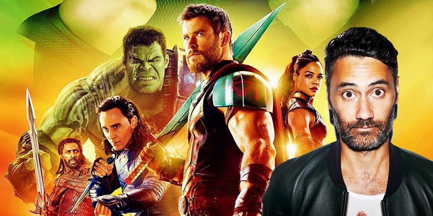 A blended image features the characters of Thor: Ragnarok alongside Taika Waititi