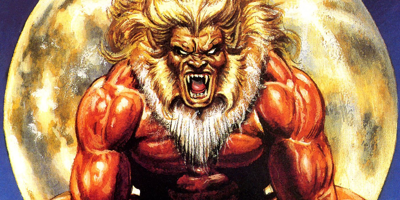 Sabretooth roaring against the backdrop of a full moon