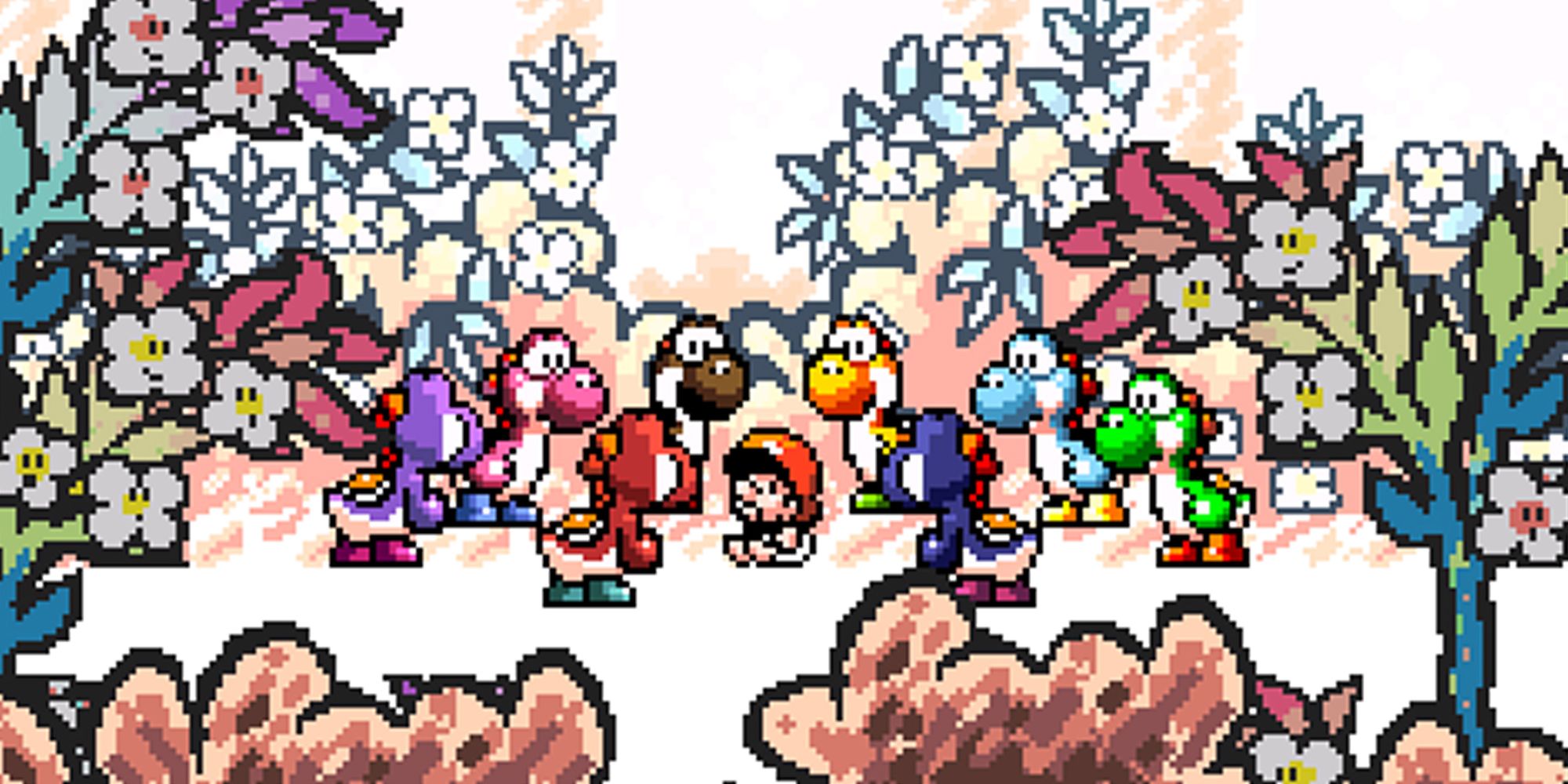 A screenshot from the intro of Yoshi's Island