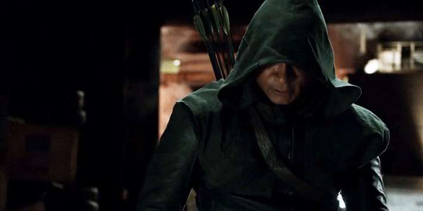 John Diggle hiding his face as the Green Arrow