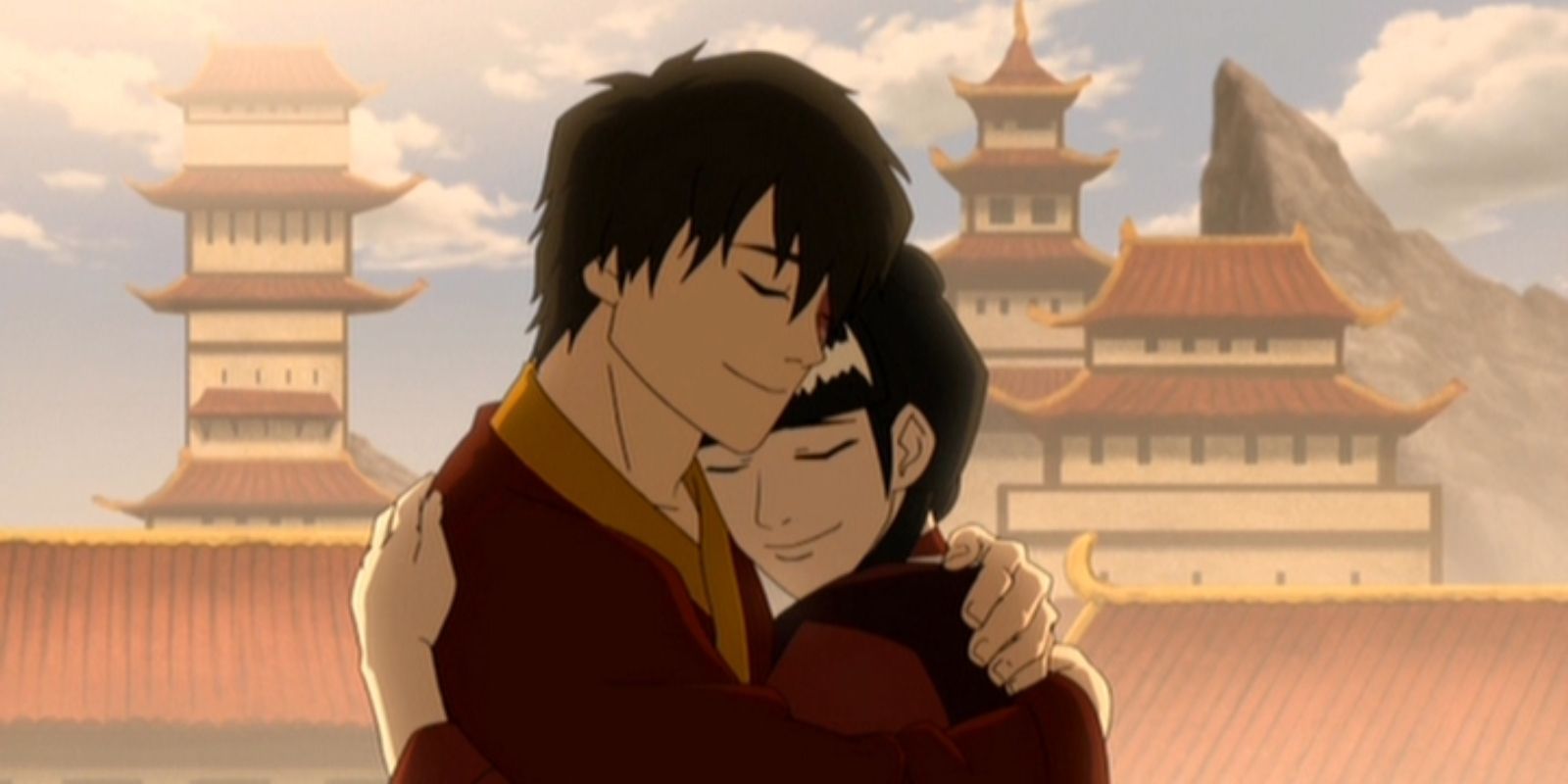 Zuko and Mai hug at the end of The Last Airbender