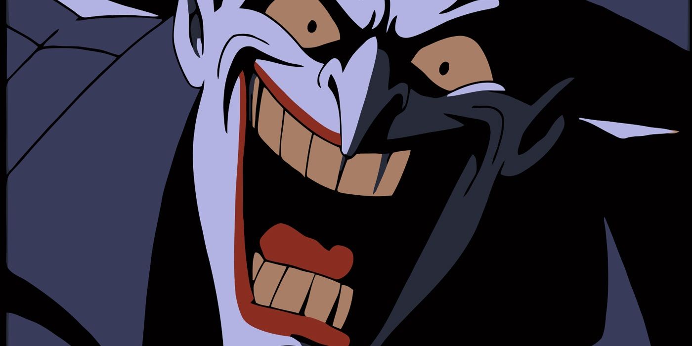 Joker laughing with a hat on in Batman: The Animated Series