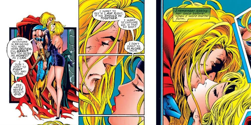 Thor and Amora kissing 