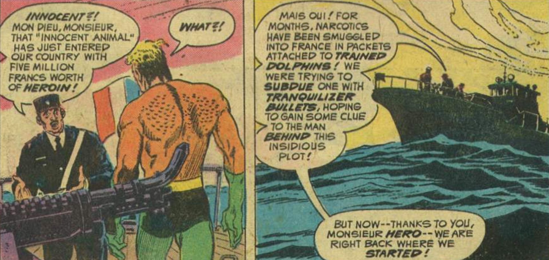 Aquaman and Drug Smuggling Dolphins in Adventure Comics Issue 443