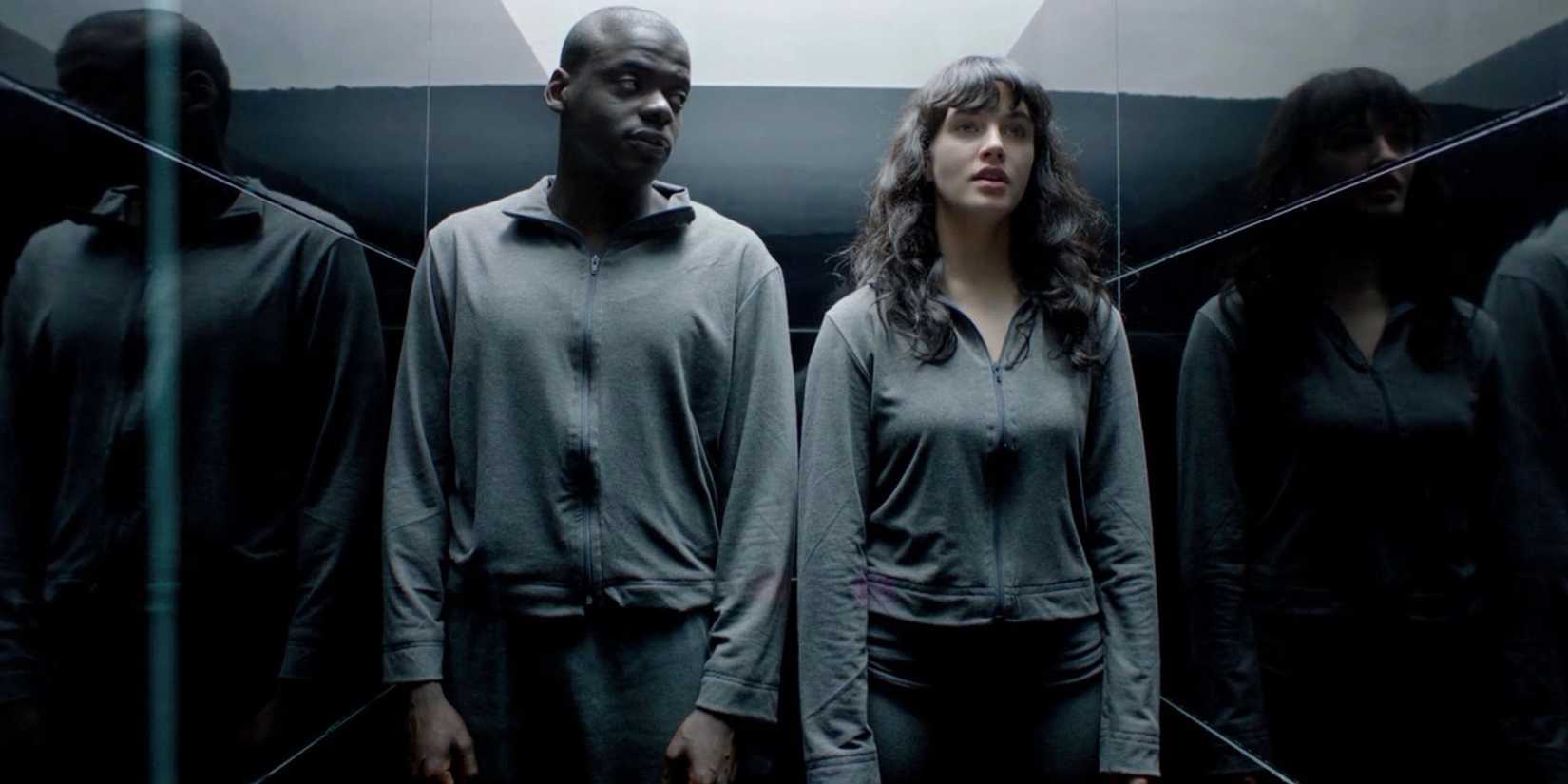 Bing and Abi in an elevator in Fifteen Million Merits in Black Mirror.