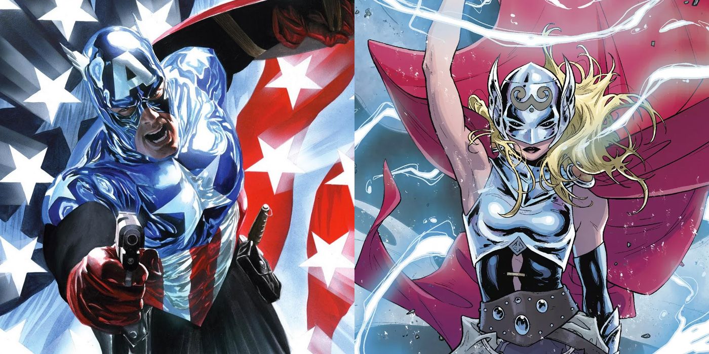Bucky as Captain America and Lady Thor