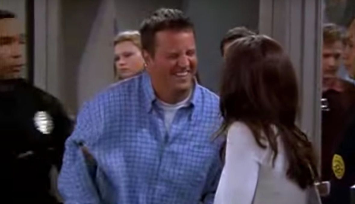 Chandler makes bomb joke friends