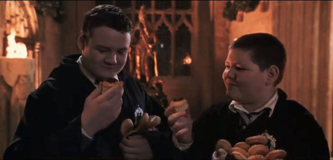 Crabbe and Goyle grabbing muffins out of the air to eat them from Harry Potter