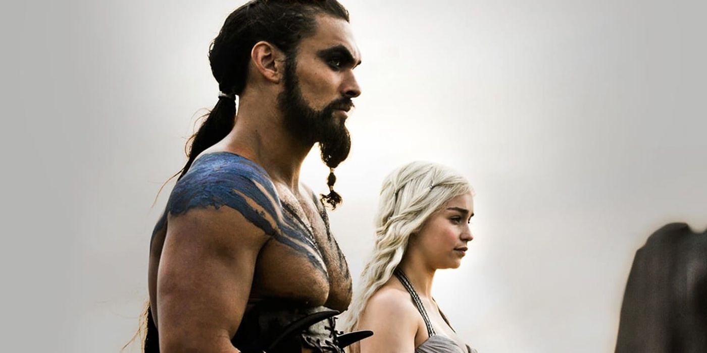 Jason Momoa and Emilia Clarke as Drogo and Daenerys on Game of Thrones copy