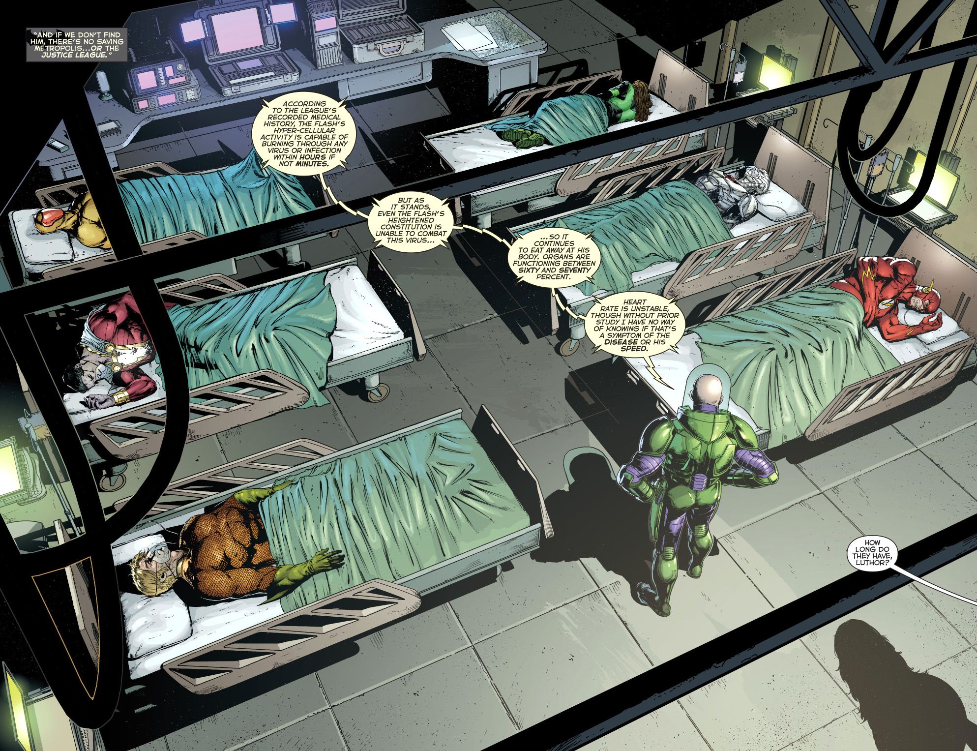 Justice League infected with Amazo Virus by Lex Luthor