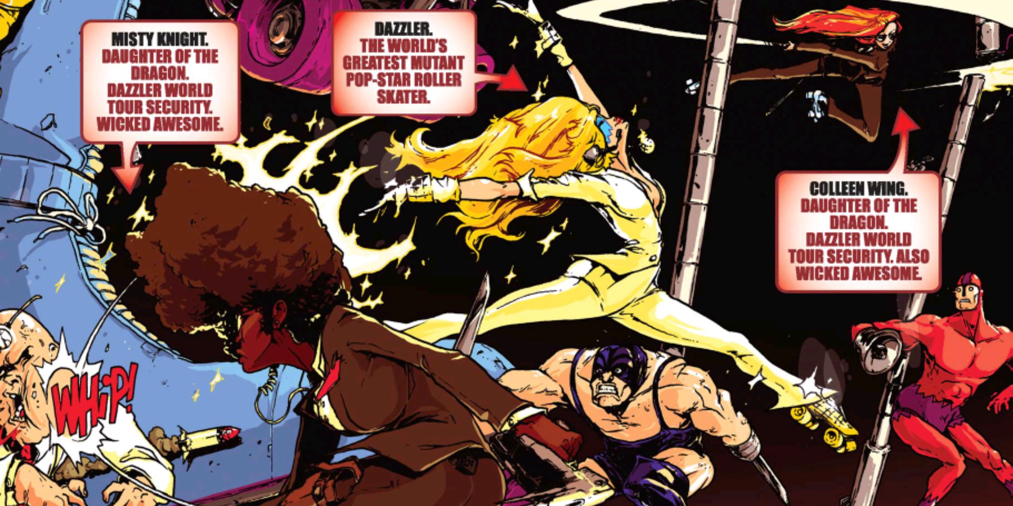 Misty Knight Colleen Wing Dazzler fighting enemies