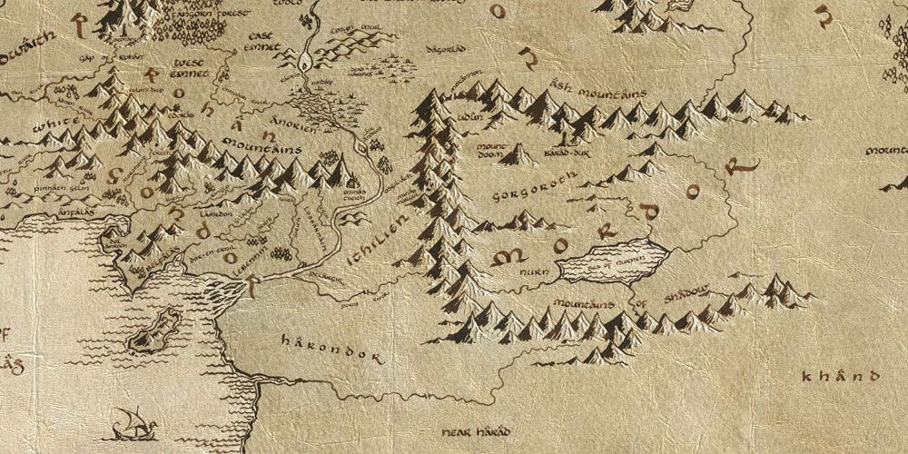 Mordor on a map of Middle earth