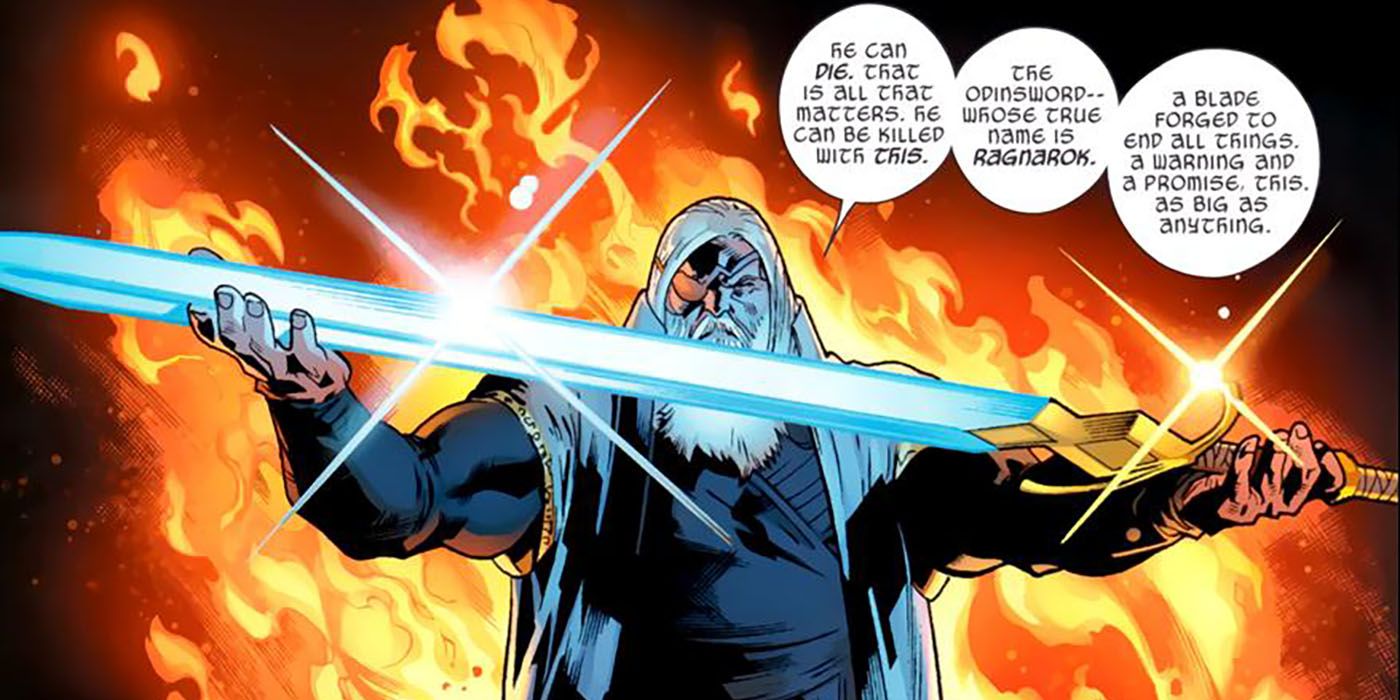 Odin brandishes the Odinsword in Marvel Comics.