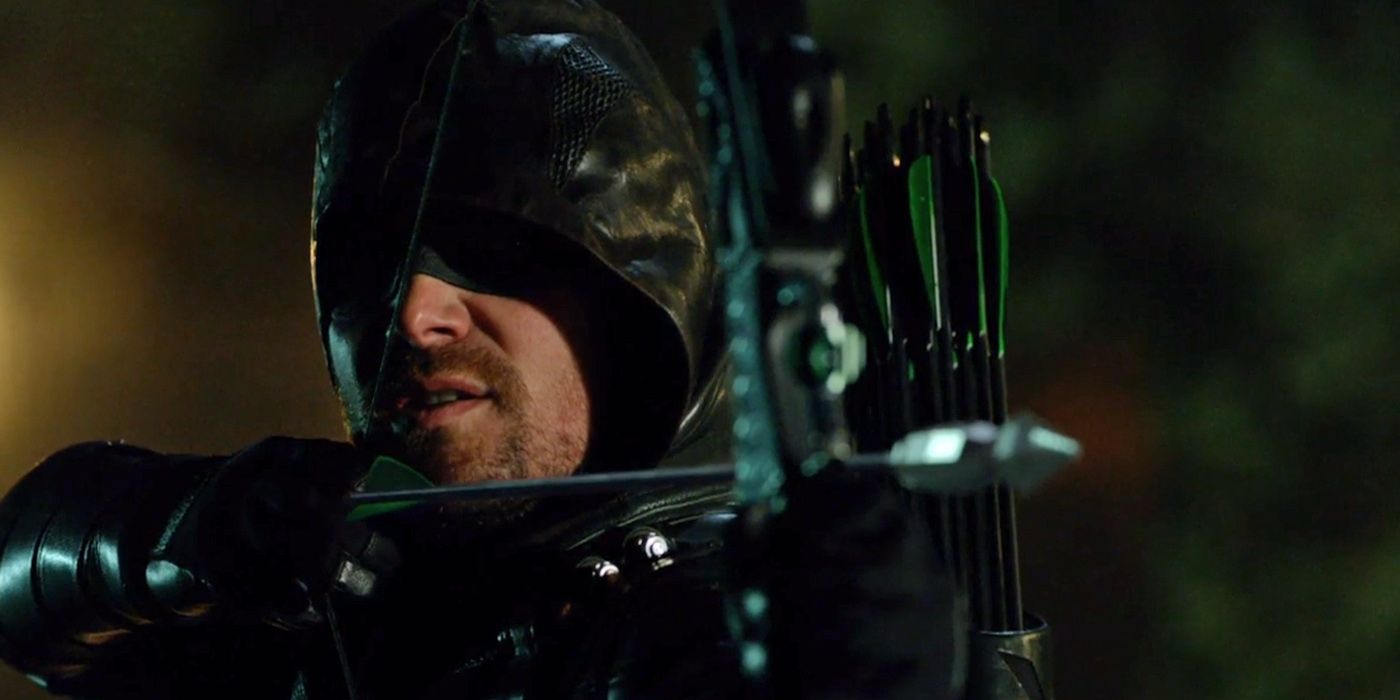 Oliver Queen prepares to shoot the Kryptonite Arrow