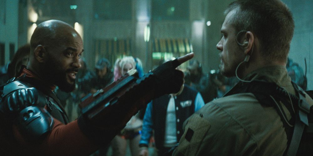 Deadshot threatens Rick Flag in Suicide Squad