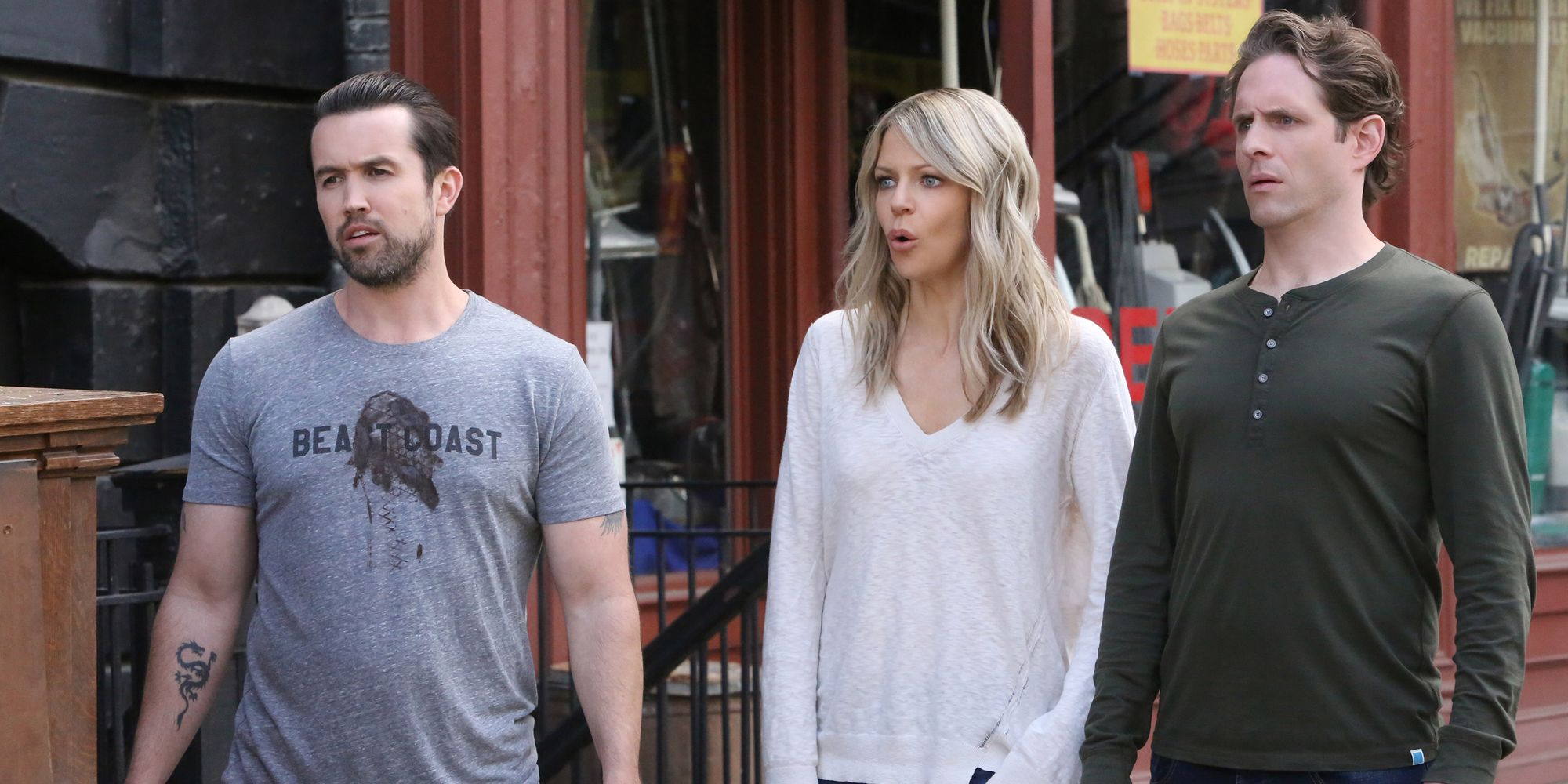 Rob McElhenney Kaitlin Olson and Glenn Howerton in It's Always Sunny in Philadelphia