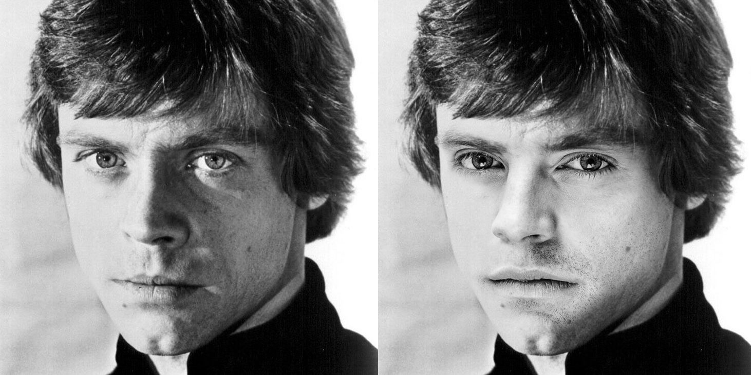 Split image of Mark Hamill and Sebastian Stan as Luke Skywalker 