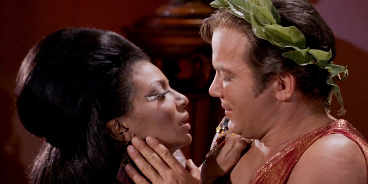 The first televised interracial kiss in Star Trek