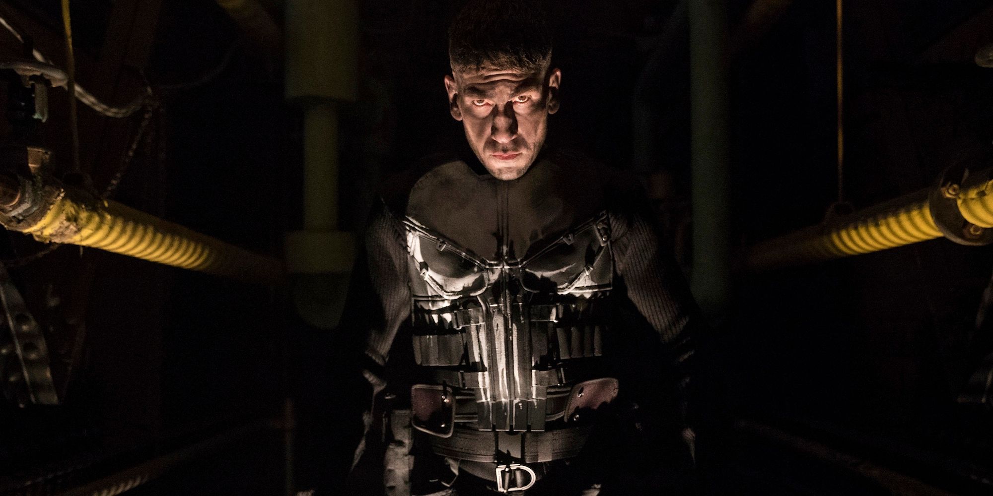 The Punisher looks at the camera in The Punisher.