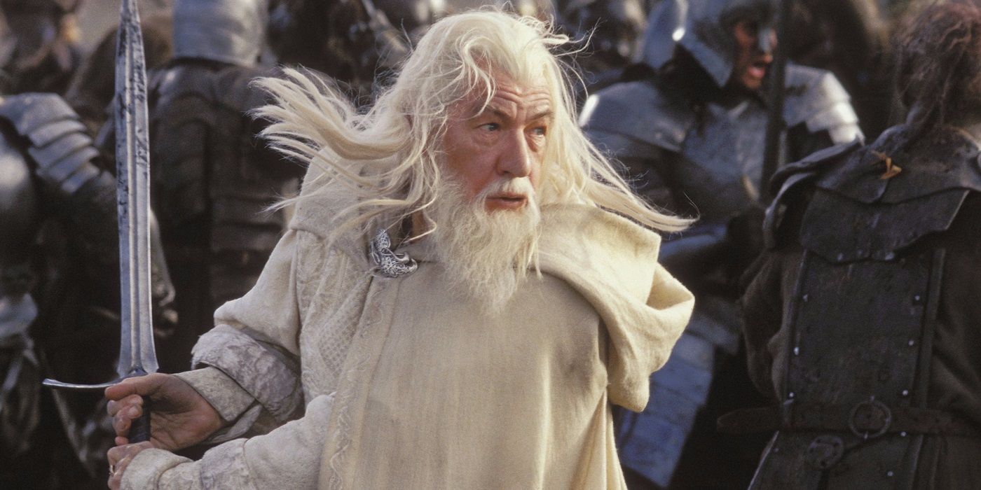 Gandalf charges in battle in The Two Towers