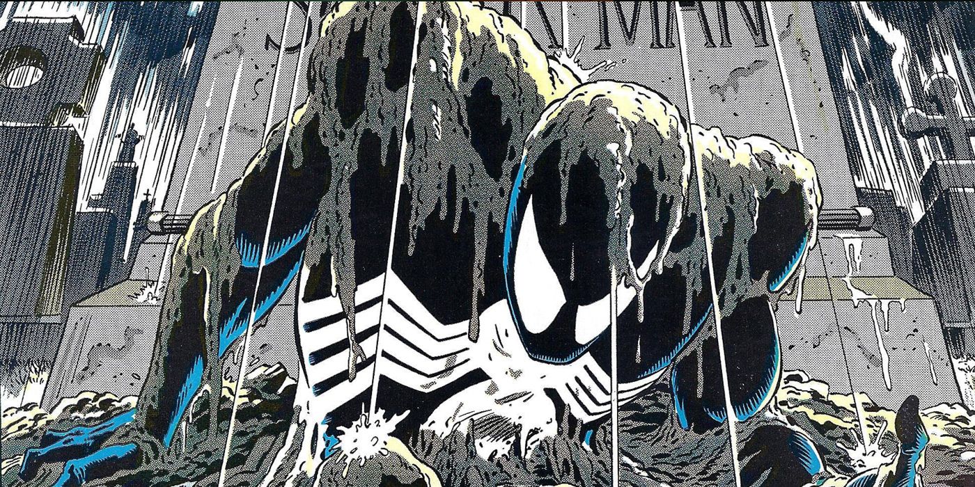 Spider-man emerges from a rain-soaked grave in Marvel Comics.