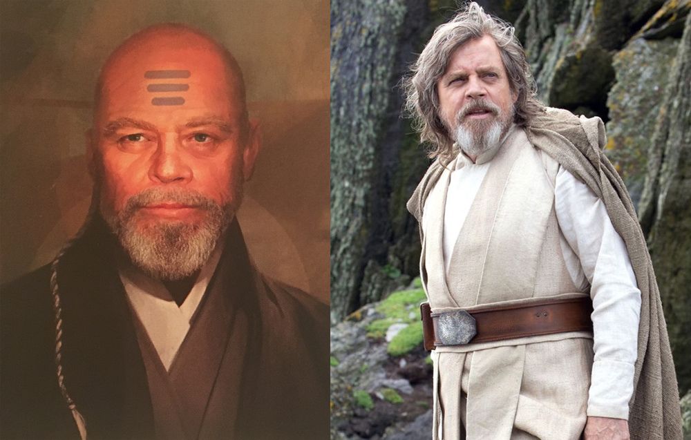 A different version of Luke Skywalker in Star Wars The Last Jedi concept art
