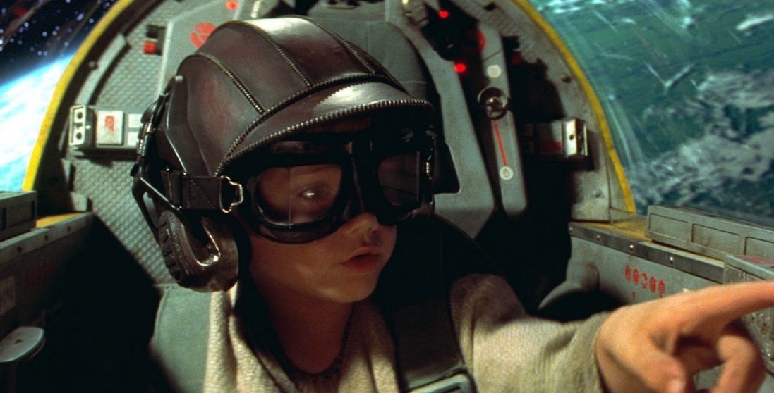 Young Anakin Skywalker pilots a Naboo Starfighter and destroys the Trade Federatin control ship in The Phantom Menace