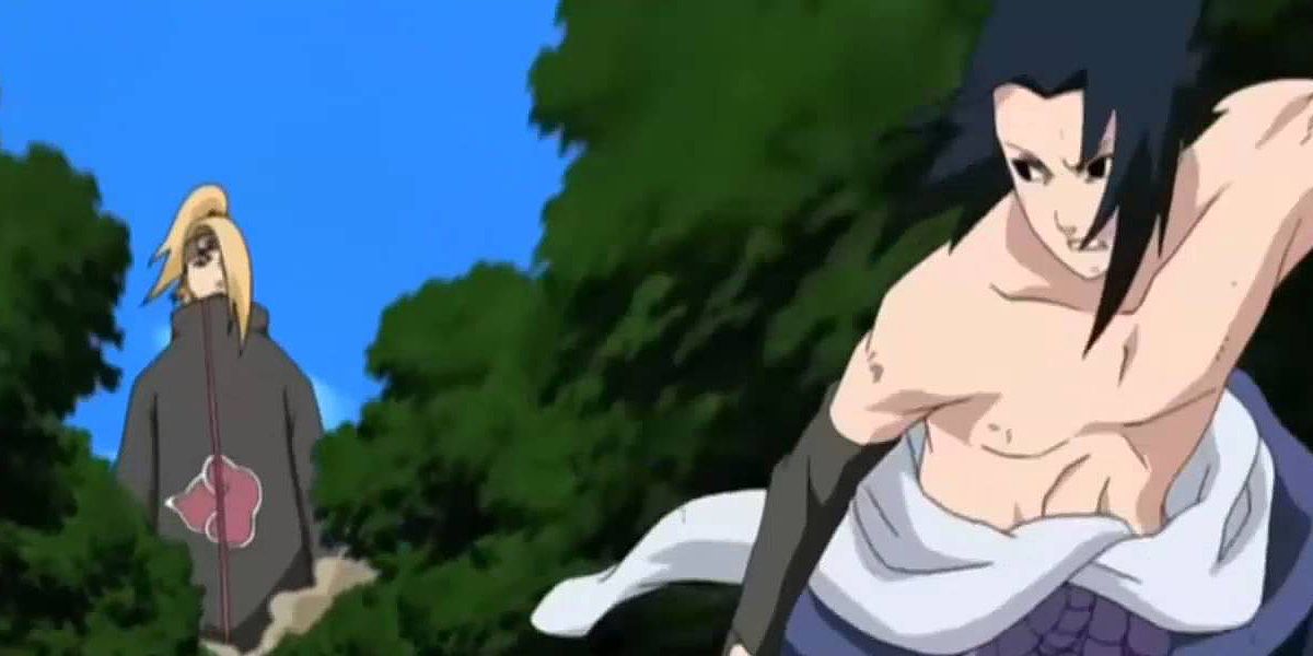 Sasuke fighting Deidara in Naruto