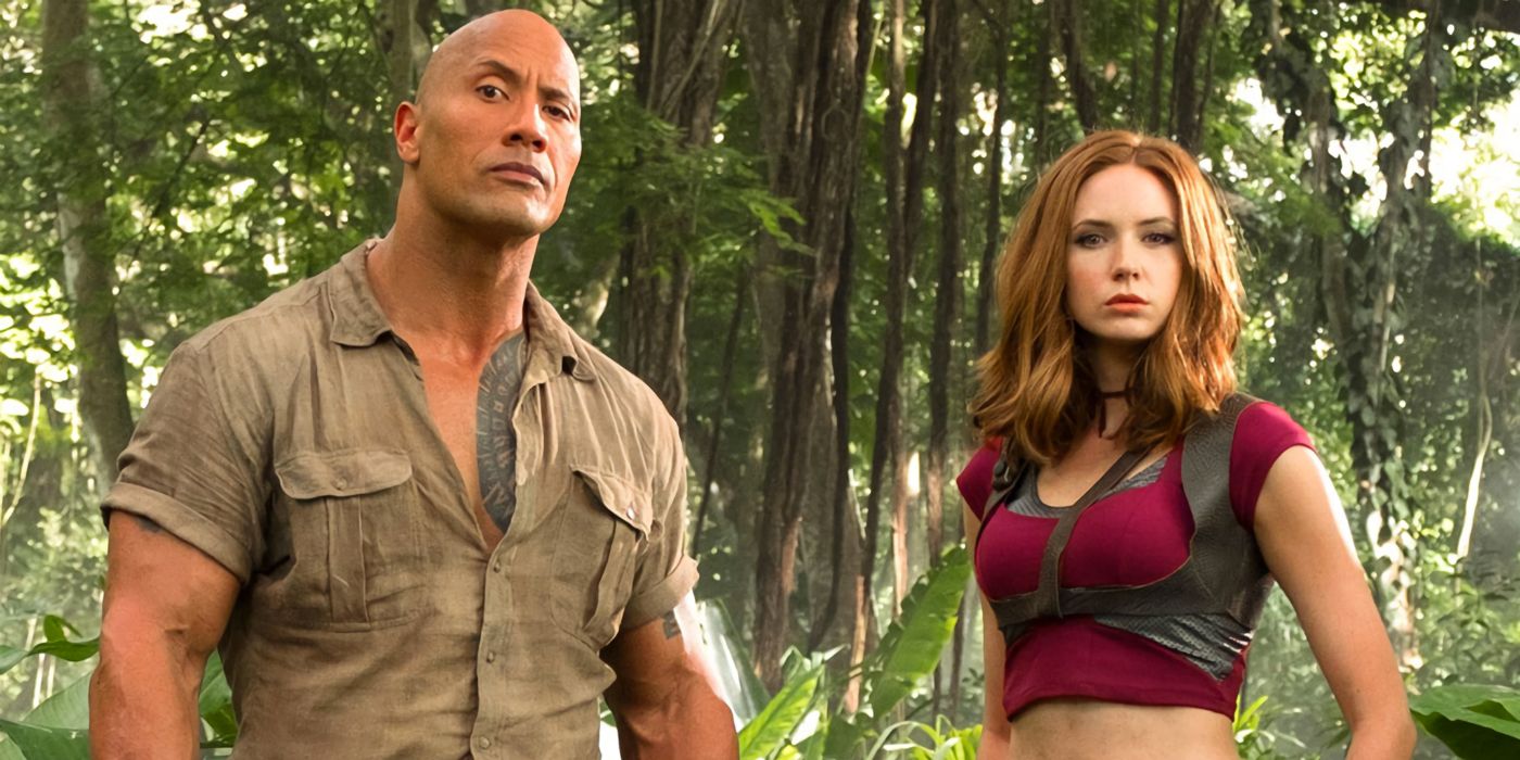 Dr. Smolder and Ruby stand in the jungle in Jumanji: Welcome to the Jungle