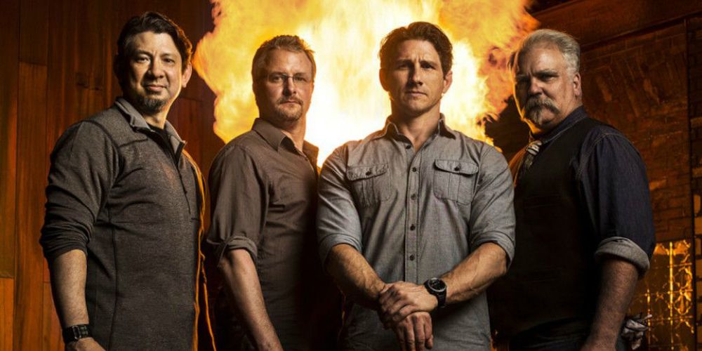 The judges of Forged in Fire stand in a line 