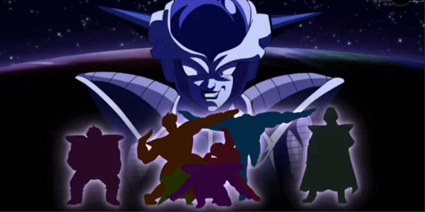 Freeza olhando para as silhuetas de seu exército