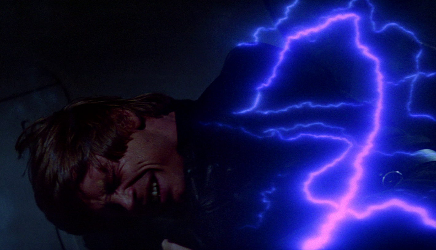 Luke Skywalker hit with Force Lightning
