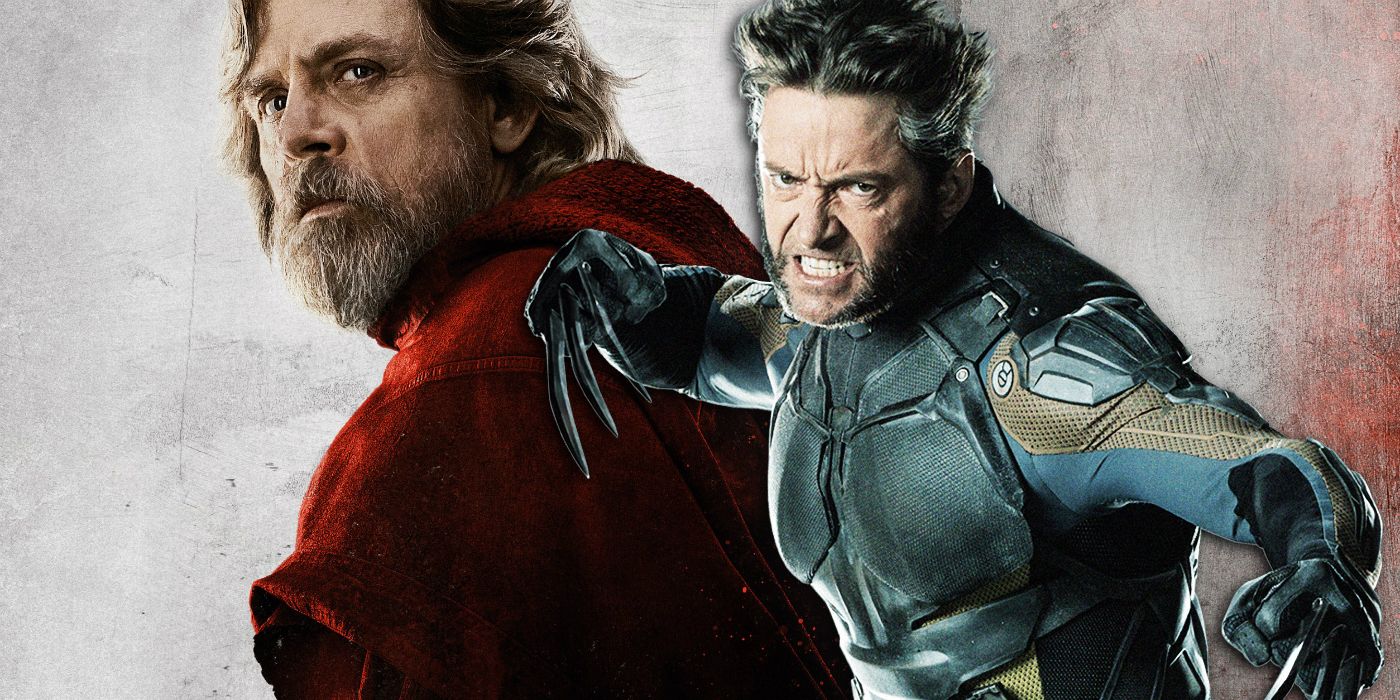 Mark Hamill as Luke Skywalker in Star Wars The Last Jedi and Hugh Jackman as Wolverine