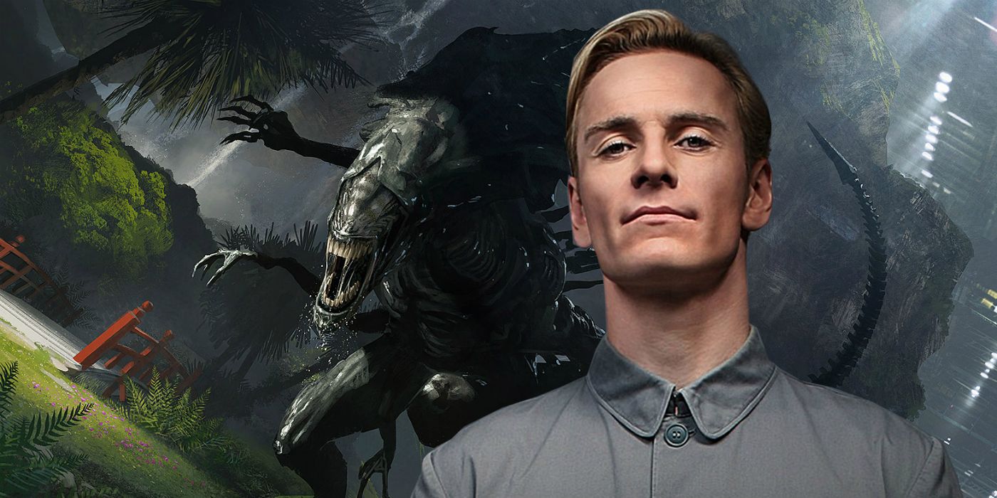 Michael Fassbender as David and a Xenomorph from Alien 5