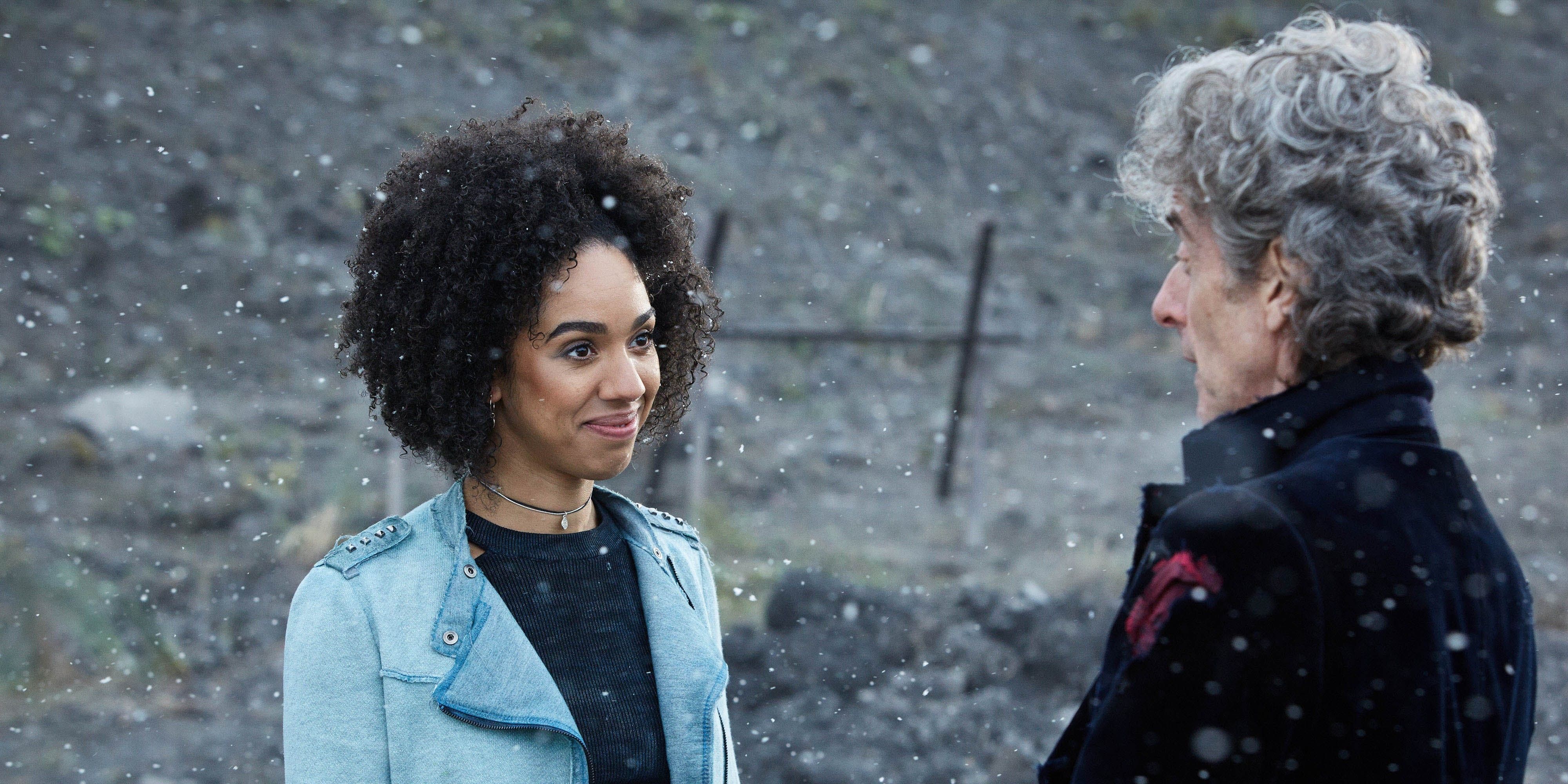 Pearl Mackie as Bill Potts and Peter Capaldi as The Twelfth Doctor in Doctor Who Christmas