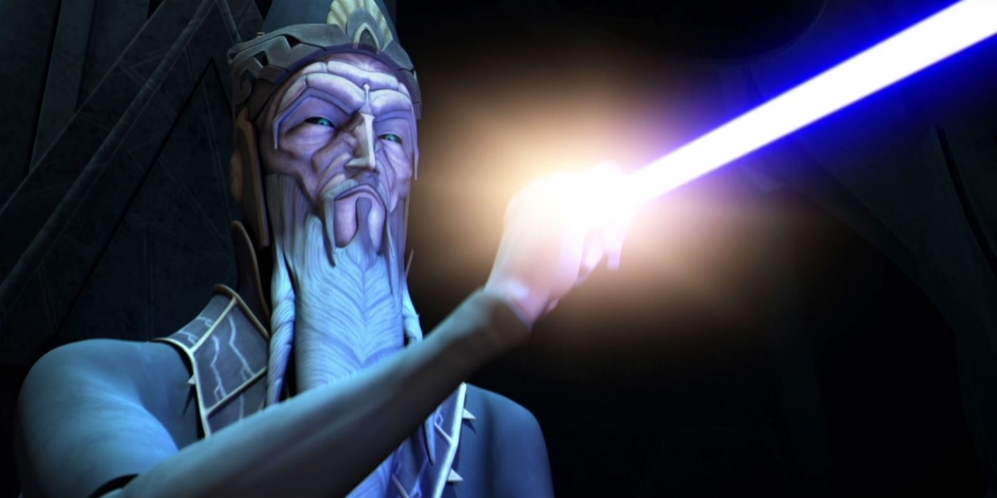 The Father on Mortis absorbs Anakin's lightsaber through his hand in the Clone Wars