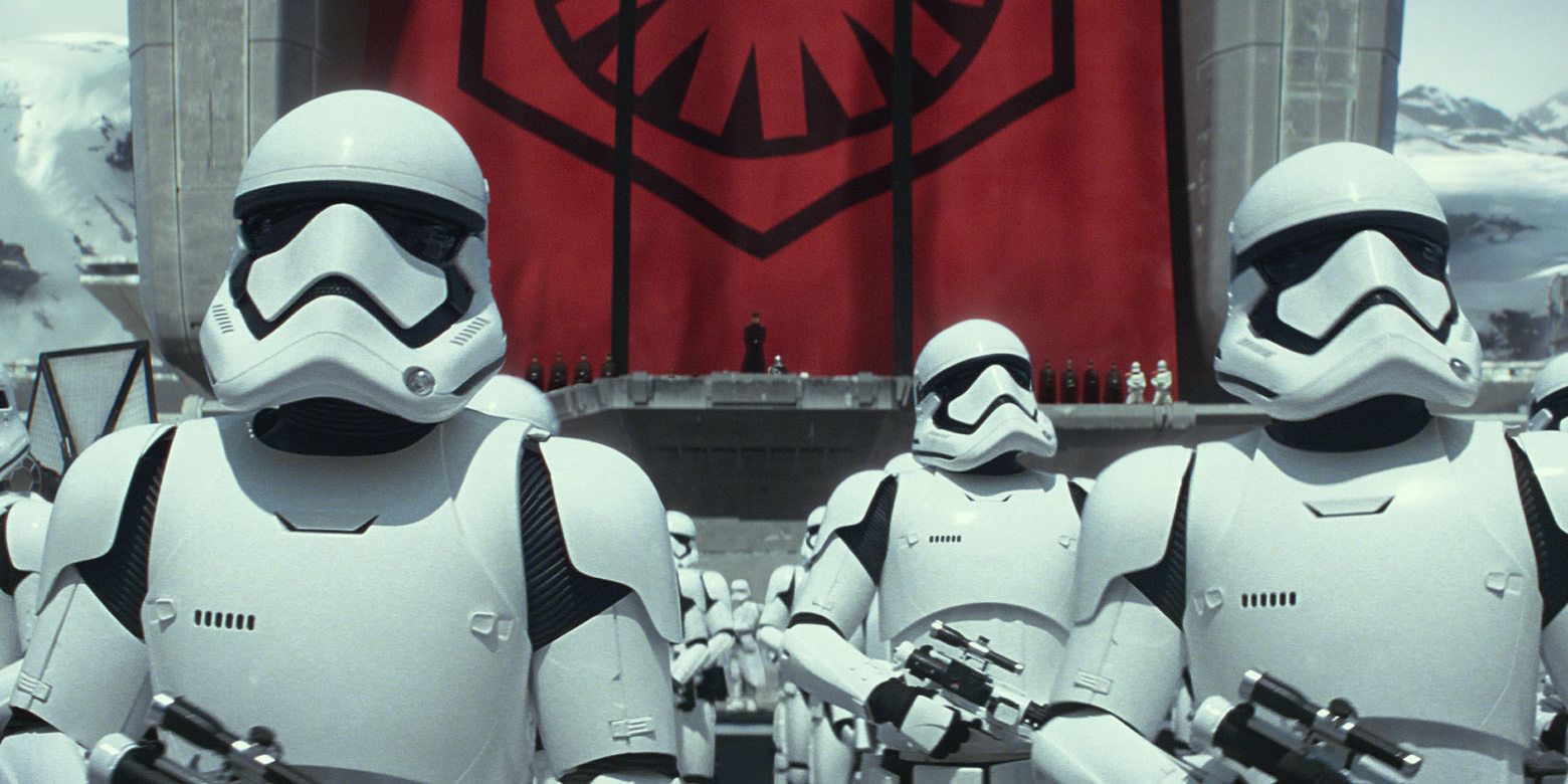 The First Order stormtroopers watch as Starkiller Base destroys the Hosnian System in the Force Awakens