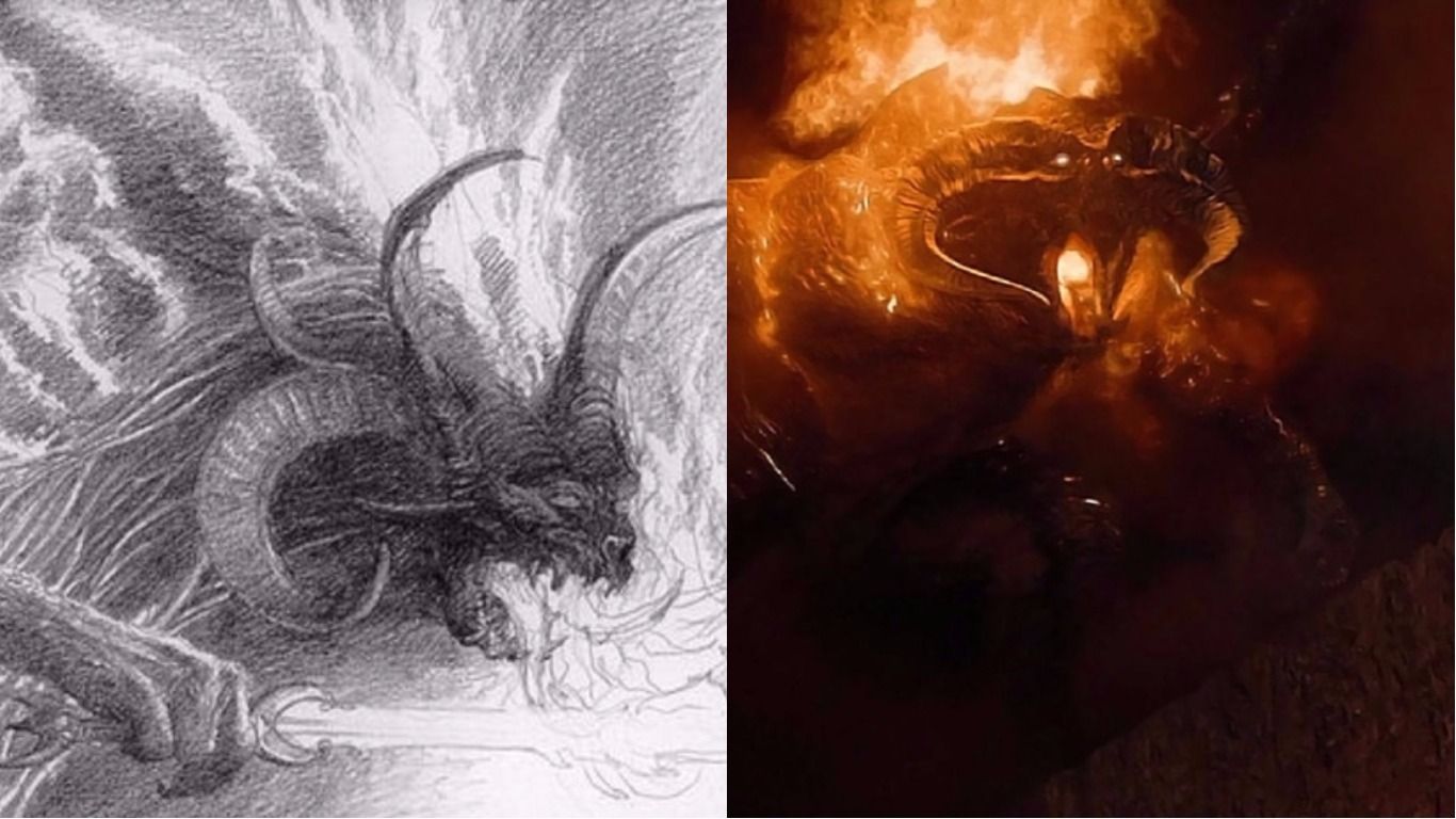 balrog by alan lee concept design vs balrog from movie the lord of the rings