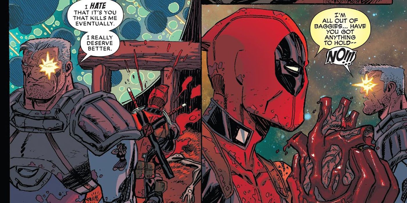Deadpool cuts out Cable's heart