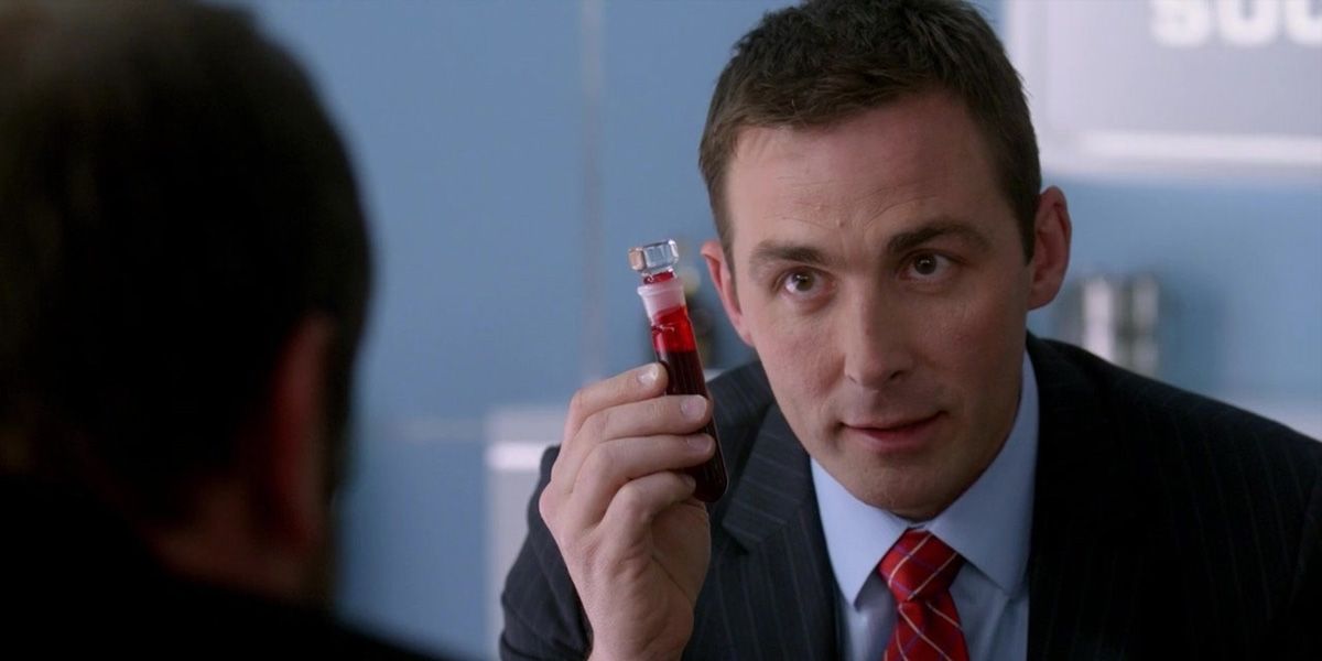 Dick Roman with a vial of his blood to give Crowley as long as they write out a contract in Supernatural