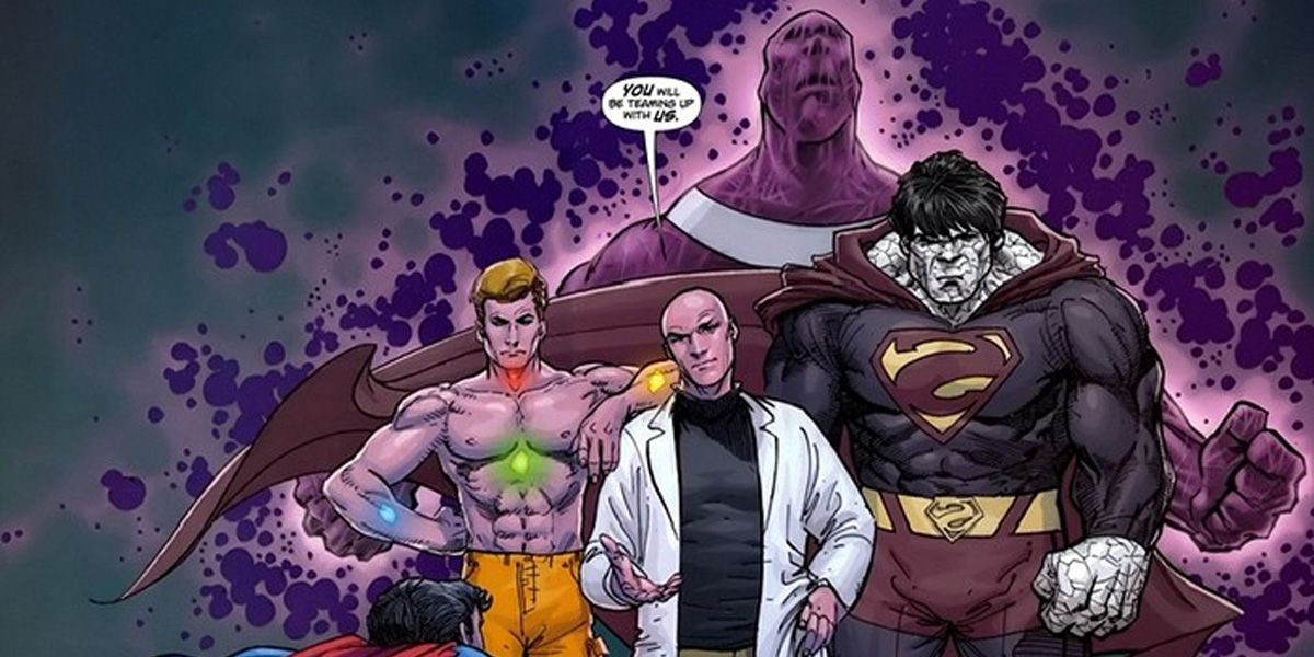 Superman villains Lex Luthor, Parasite, Metallo, and Bizarro