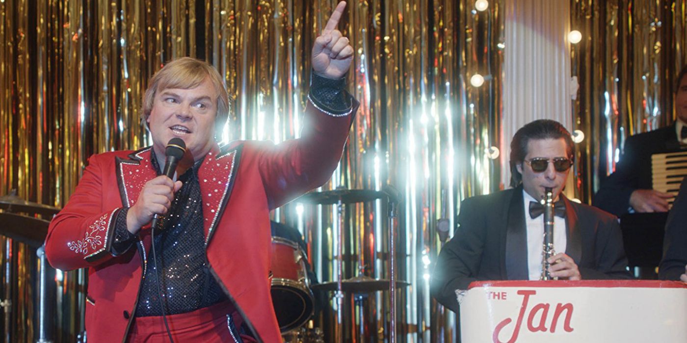Jack Black at the microphone in The Polka King