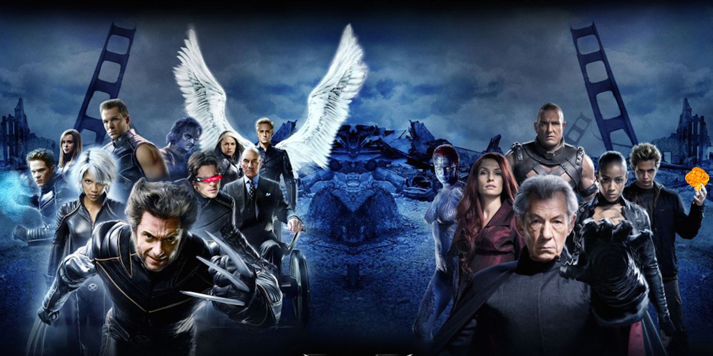 Blended image of the X-Men and The Brotherhood on different sides in X-Men: The Last Stand.