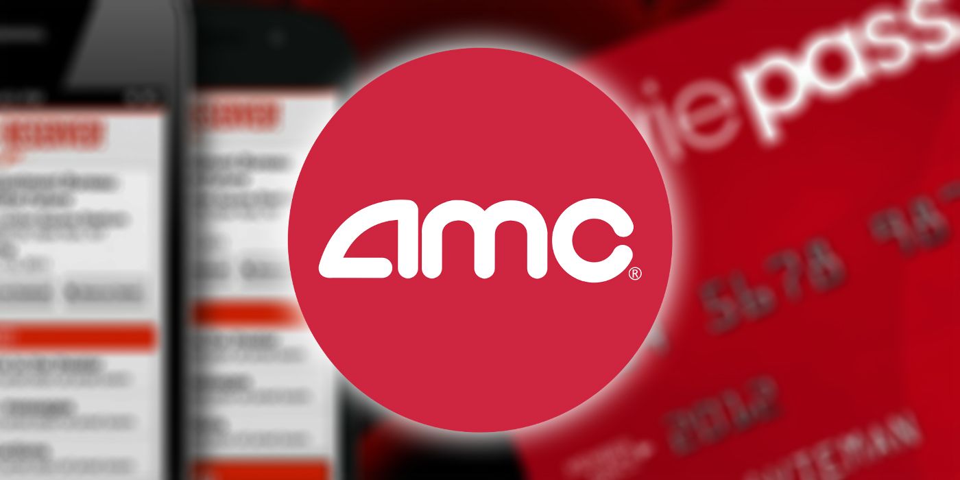 AMC Theaters logo with MoviePass app in background
