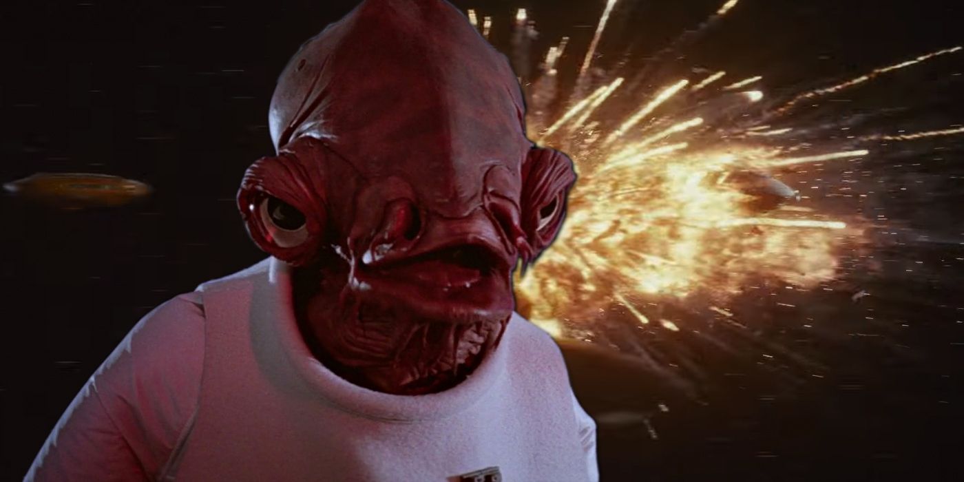 Admiral Ackbar celebrates the Death Star destructionin Star Wars