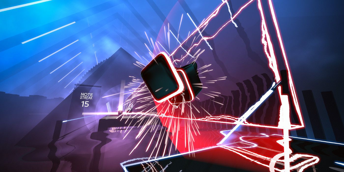 A block being chopped in Beat Saber