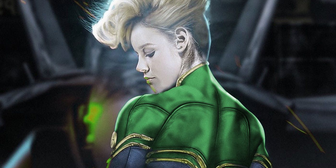 Brie Larson as Captain Marvel In Her Green Costume