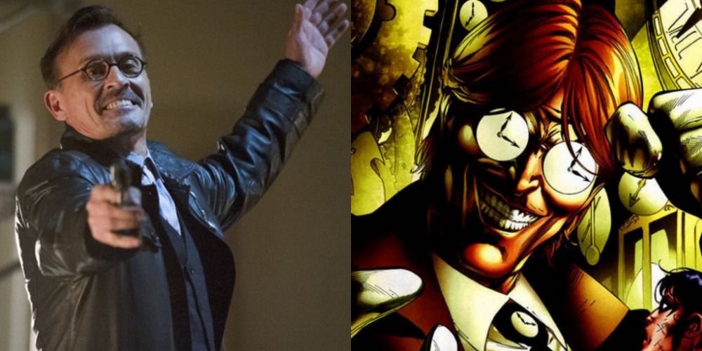 A split image depicts Clock King in Arrow and in DC Comics